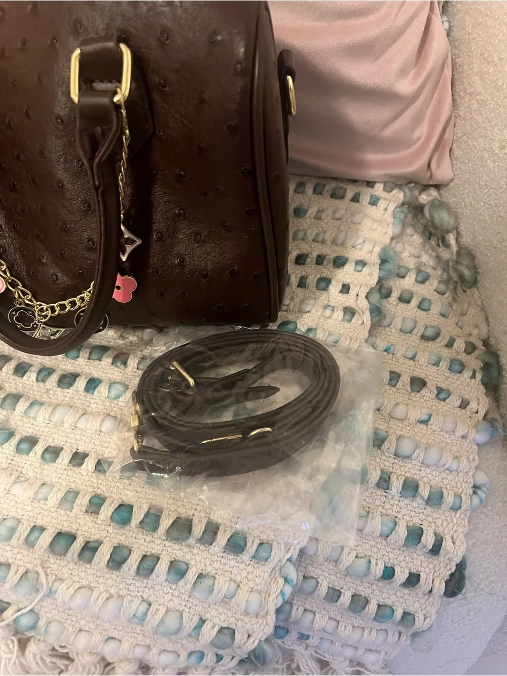 INSPIRED Brown 25 cm Speedy style Handbag w/ Gold Charm Chain w/inspired Wallet!